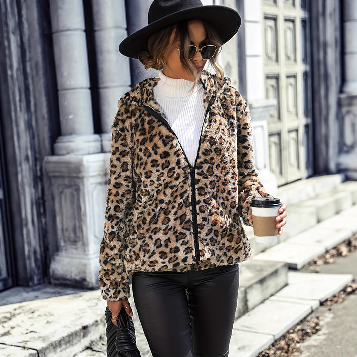 Damen Fleecejacke mit Leopardenmuster und praktischem Reißverschluss Drune