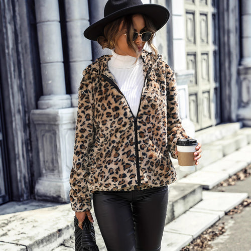 Damen Fleecejacke mit Leopardenmuster und praktischem Reißverschluss Drune