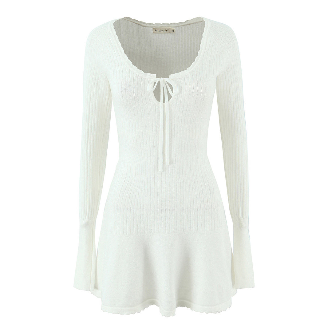 Damen Strickpullover mit elegantem V-Ausschnitt und schickem Rüschensaum Drune