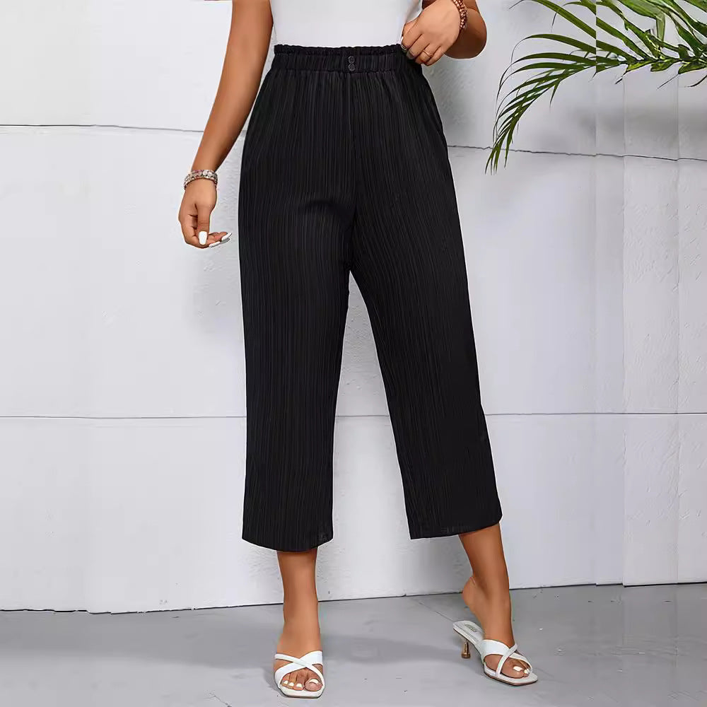Damen Elegante und luftige Plisseehose mit elastischem Bund Drune