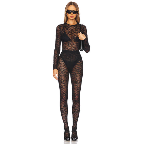Damen Spitzen-Bodysuit mit transparenten Einsätzen und langen Ärmeln Drune