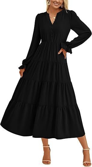 Damen Langärmliges Maxi-Kleid mit Volants Drune