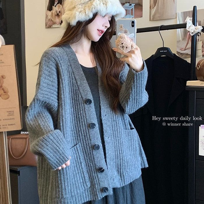 Damen Grobstrickjacke mit komfortablem Schnitt und praktischen Taschen Drune