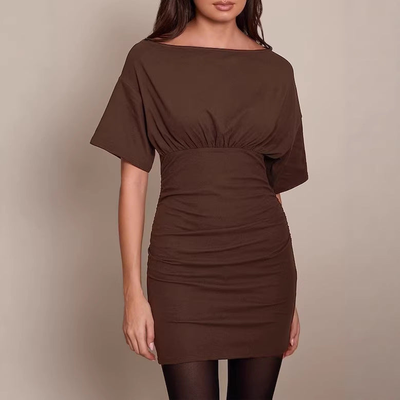 Damen figurbetontes Wickelkleid mit Raffungen und weiten Ärmeln Drune