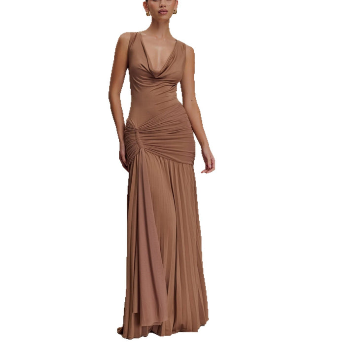 Damen Maxikleid mit eleganter Drapierung und schickem V-Ausschnitt Drune
