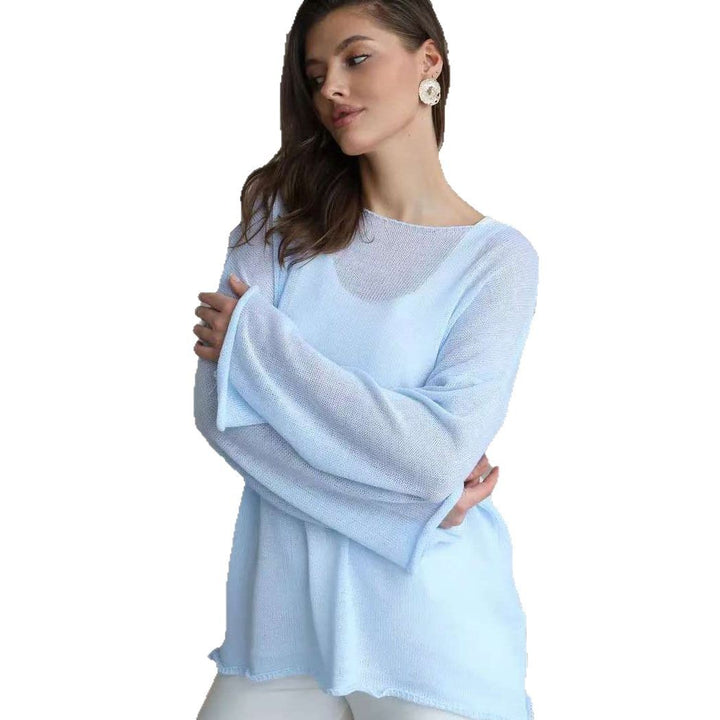 Damen luftiger Off-Shoulder Pullover mit weitem Schnitt aus feiner Strickqualität Drune