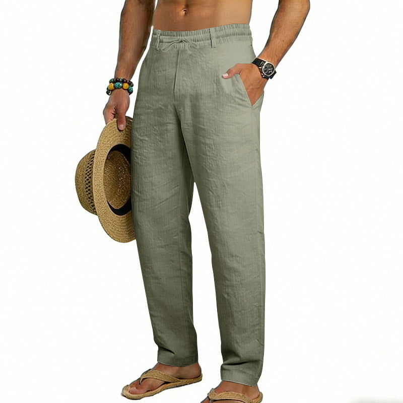 Herren nan luftige Leinen-Relaxhose mit elastischem Komfortbund und geradem Bein Drune
