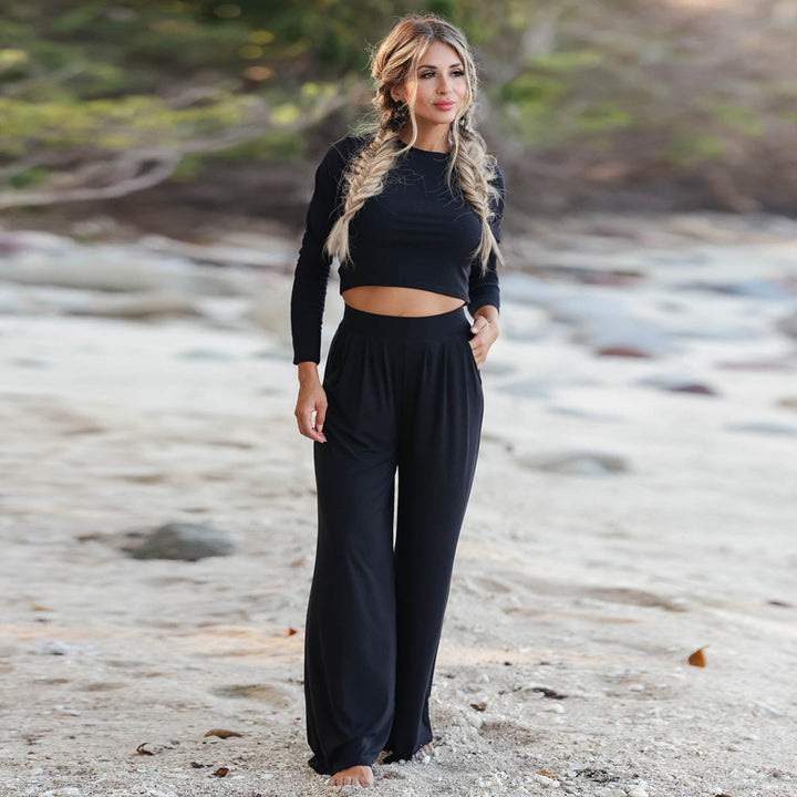 Damen Jumpsuit mit weitem Beinschnitt und langen Ärmeln Drune