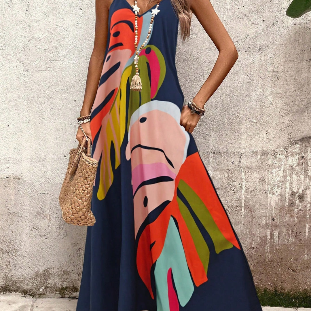 Damen Maxi Kleid mit buntem Pflanzenmuster Drune