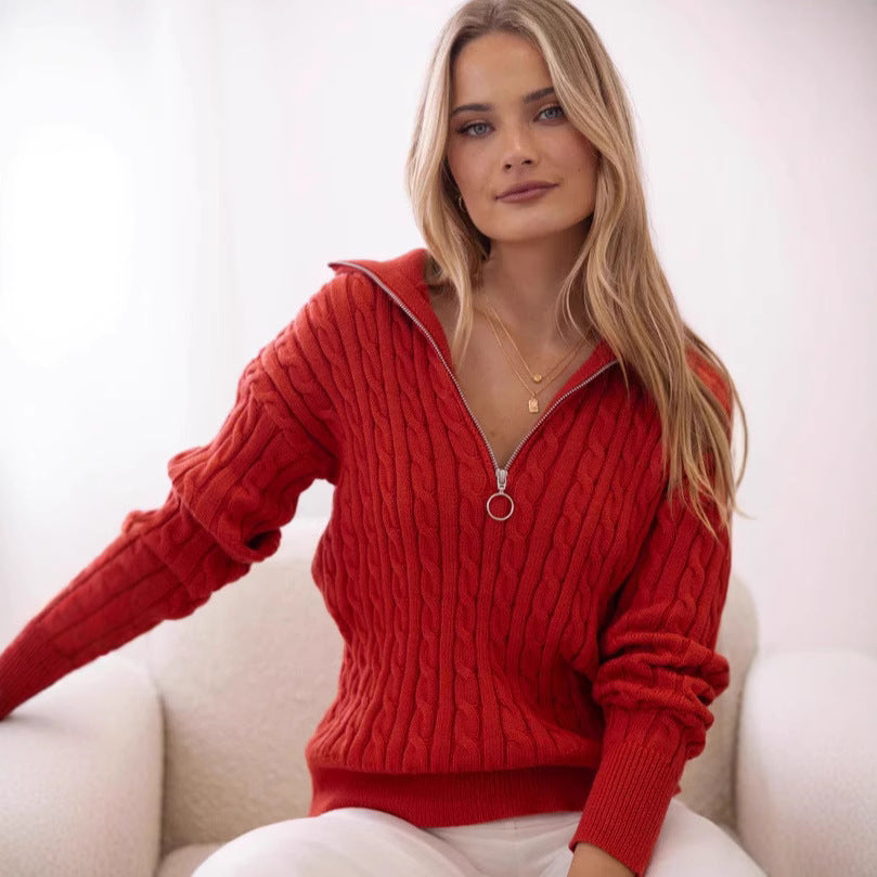 Damen Strickpullover mit elegantem Kabelmuster und modischem Stehkragen Drune