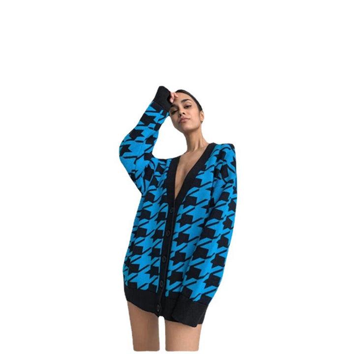 Damen Modische Strickjacke im Hahnentrittmuster Drune