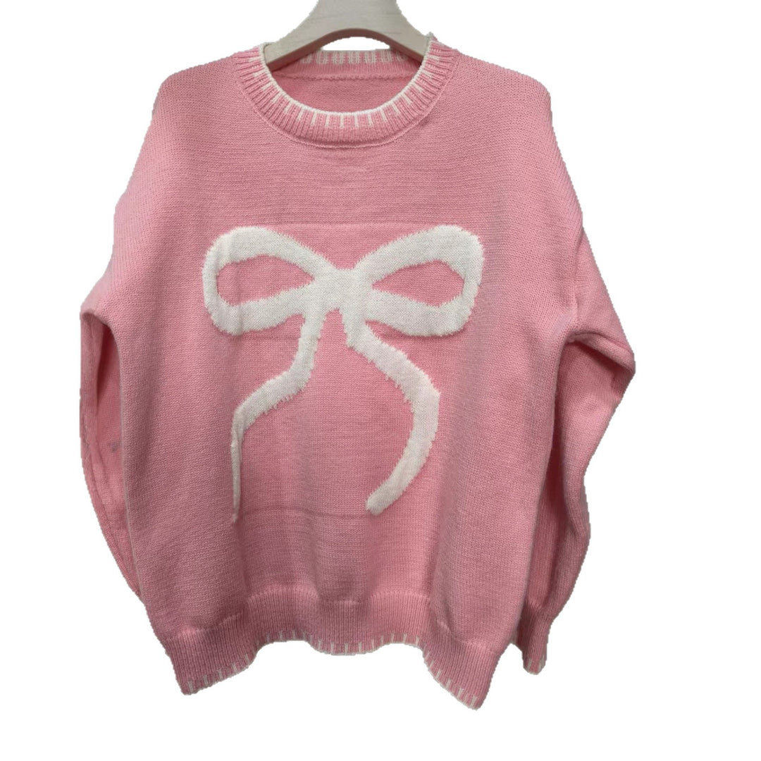 Damen lässiger Pullover mit kontrastierenden Schleifen-Detail und geripptem Saum Drune