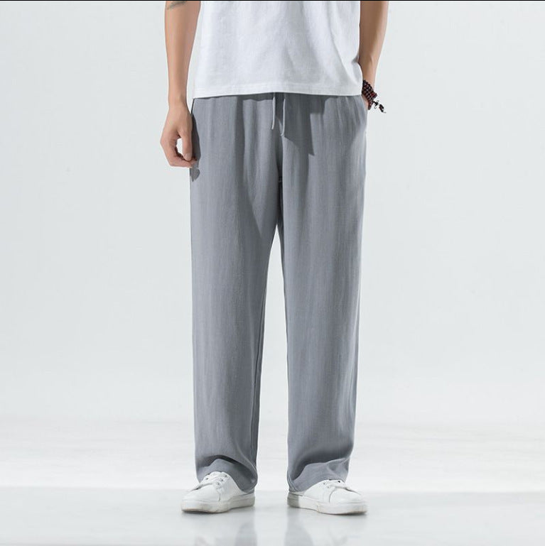 Herren nan leichte Leinenhose mit elastischem Bund weites Bein und seitlichen Eingrifftaschen Drune