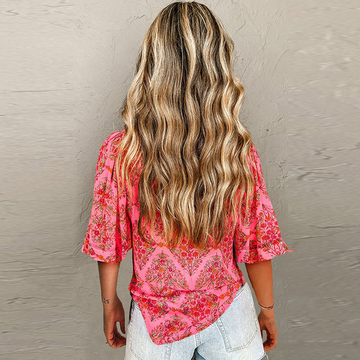 Damen Blumengemusterte Freizeitbluse mit lockerer Passform Drune