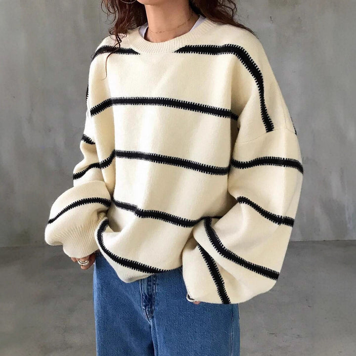 Damen Modischer Oversized-Pullover mit Streifenmuster und weitem Schnitt Drune
