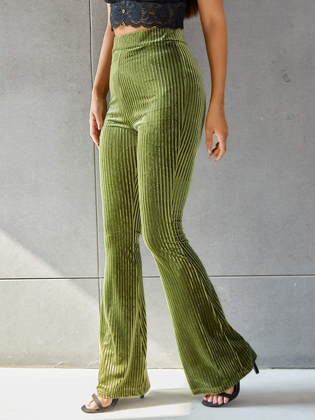 Damen Bootcut-Hose mit Rippstruktur und hohem Bund Drune