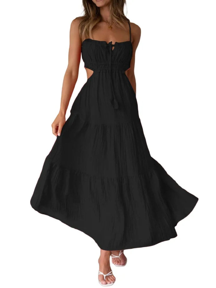 Damen luftiges Maxikleid mit Rüschendetails und verstellbarem Taillenband Drune