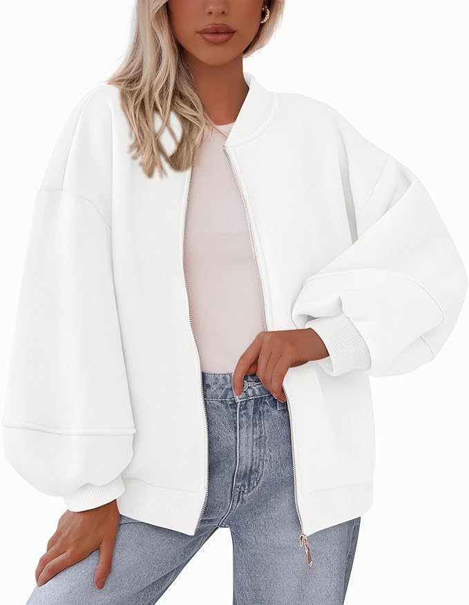 Damen Oversized Bomberjacke mit Reißverschluss und elastischen Bündchen Drune