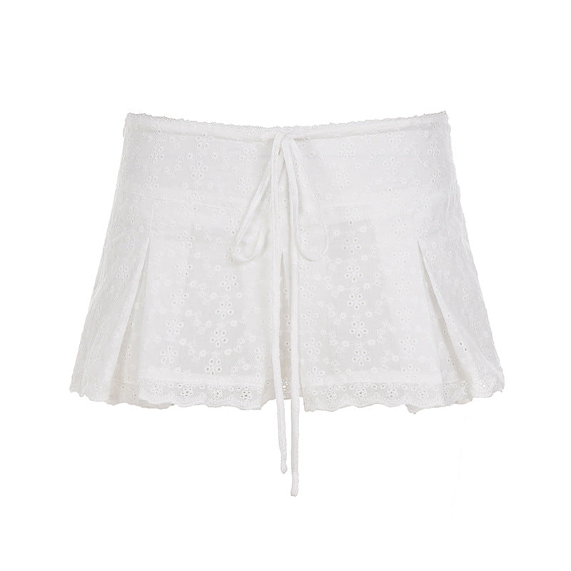 Damen kurzer Oberrock mit verstellbarem Bund und floralem Stickdesign Drune