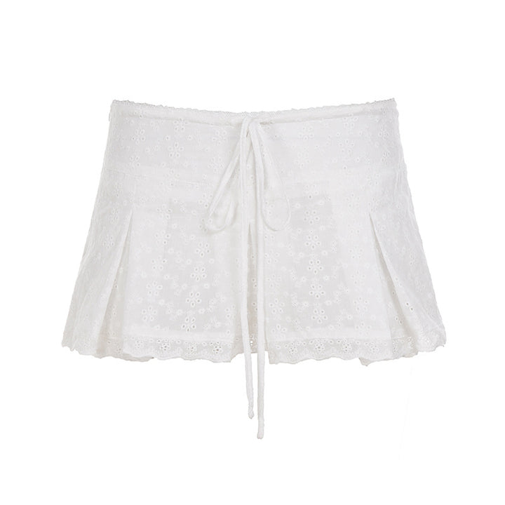 Damen kurzer Oberrock mit verstellbarem Bund und floralem Stickdesign Drune