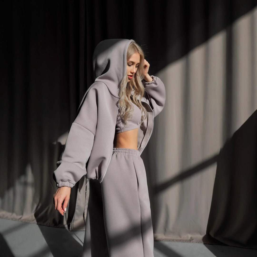 Damen Sportliches cropped Hoodie mit innovativem Abschluss Drune