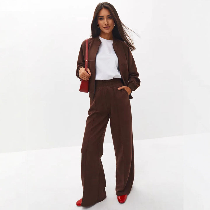 Damen lässiges Freizeit-Loungewear-Set mit durchgehendem Reißverschluss und weitem Schnitt Drune