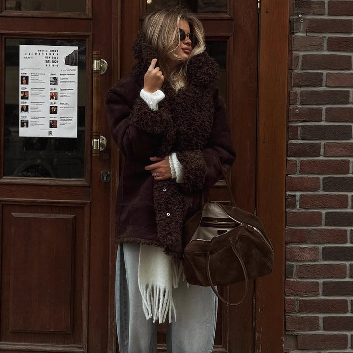 Damen Übergangsjacke mit voluminösem Kunstfellkragen Drune