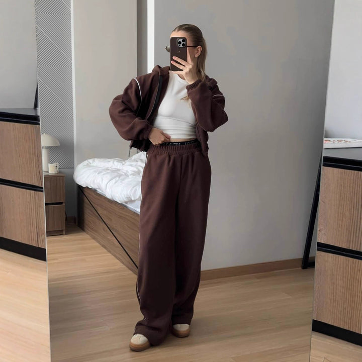 Damen gemütliches Fleece-Set mit Kapuze und weitem Schnitt Drune