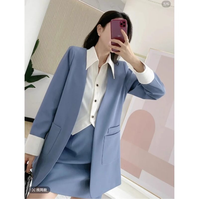 Damen elegantes Blazer-Ensemble mit schickem Kragen und praktischen Taschen Drune