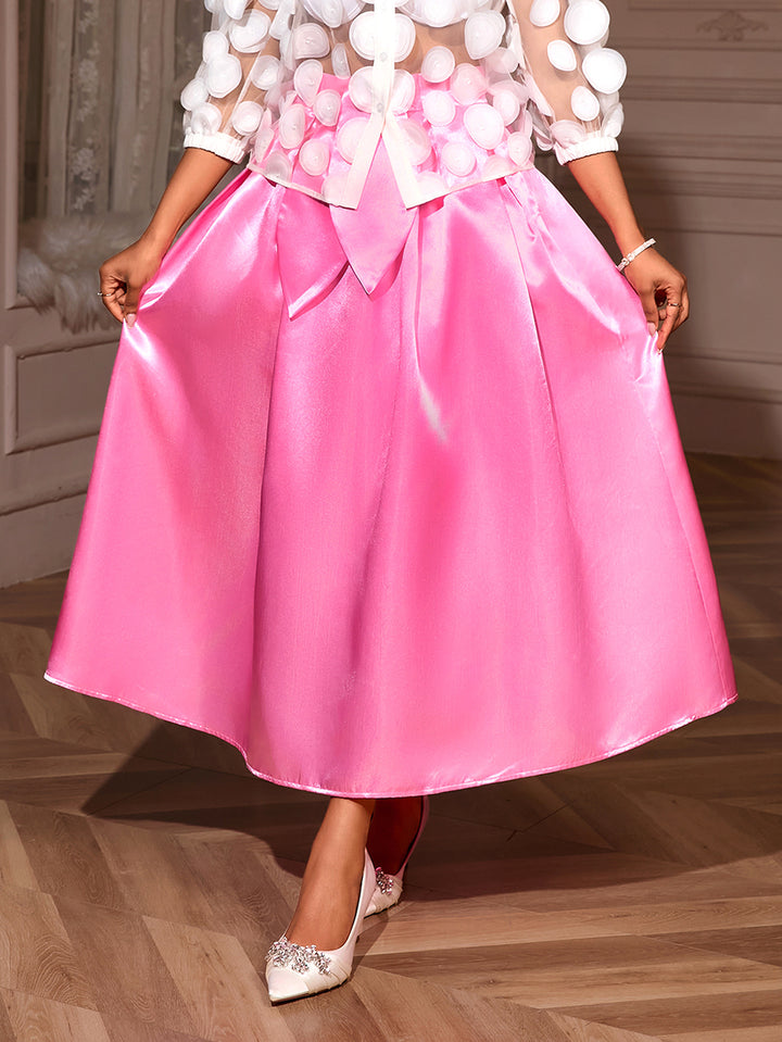 Damen Eleganter Satin-Rock mit breitem Bund und Schärpen-Detail Drune