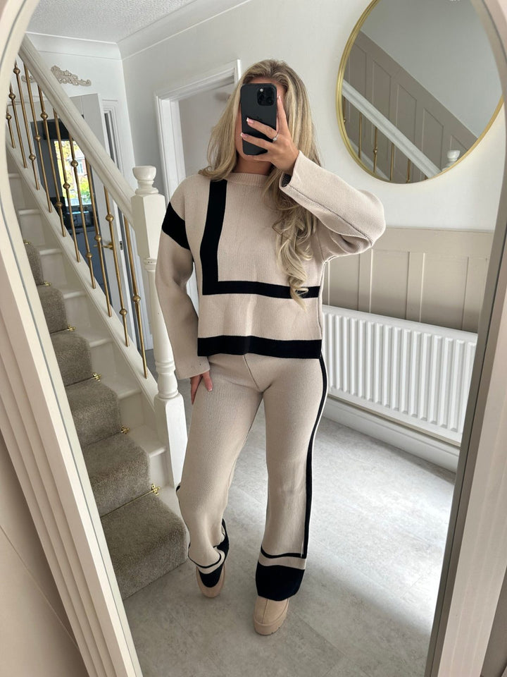 Damen lässiges Strick-Loungewear-Set mit geometrischem Muster Drune