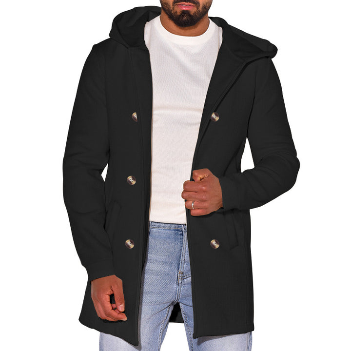 Herren modische Jacke mit Kapuze und doppelter Knopfleiste Drune