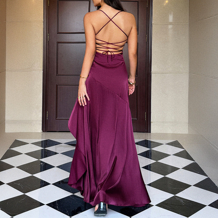 Damen Elegantes Maxikleid mit asymmetrischem Saum und Spaghettiträgern Drune