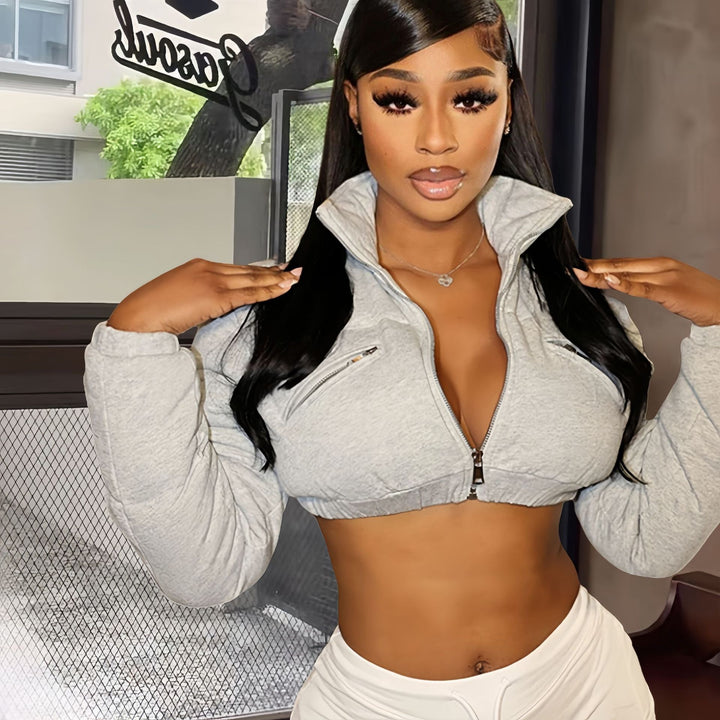 Damen cropped Sportjacke mit stylischem Stehkragen Drune