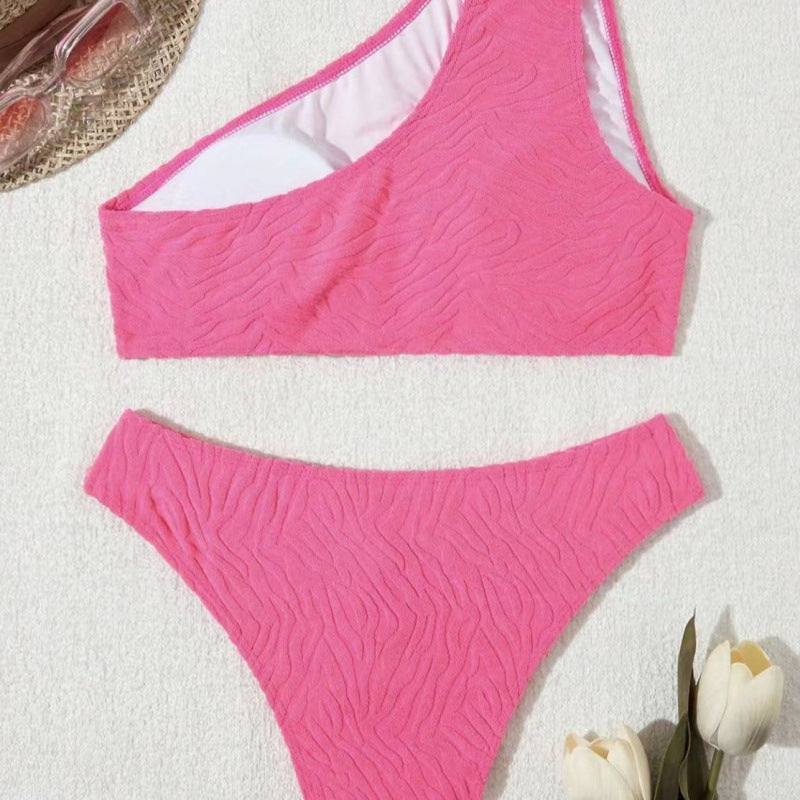 Damen Einseitiger Bikini im modernen Wellenmuster mit asymmetrischem Oberteil Drune