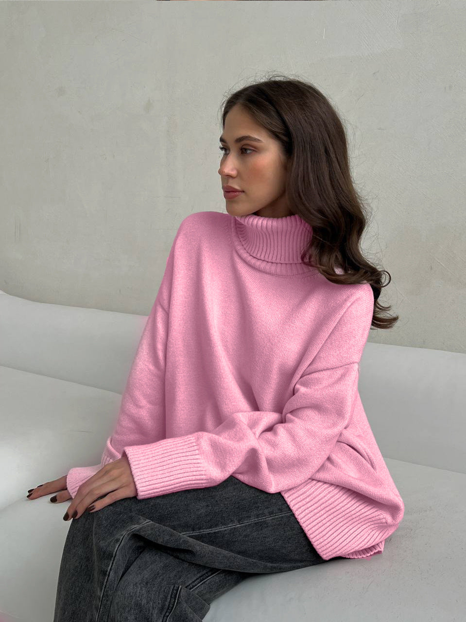 Damen Lässiger Rollkragenpullover aus hochwertigem Strick Drune
