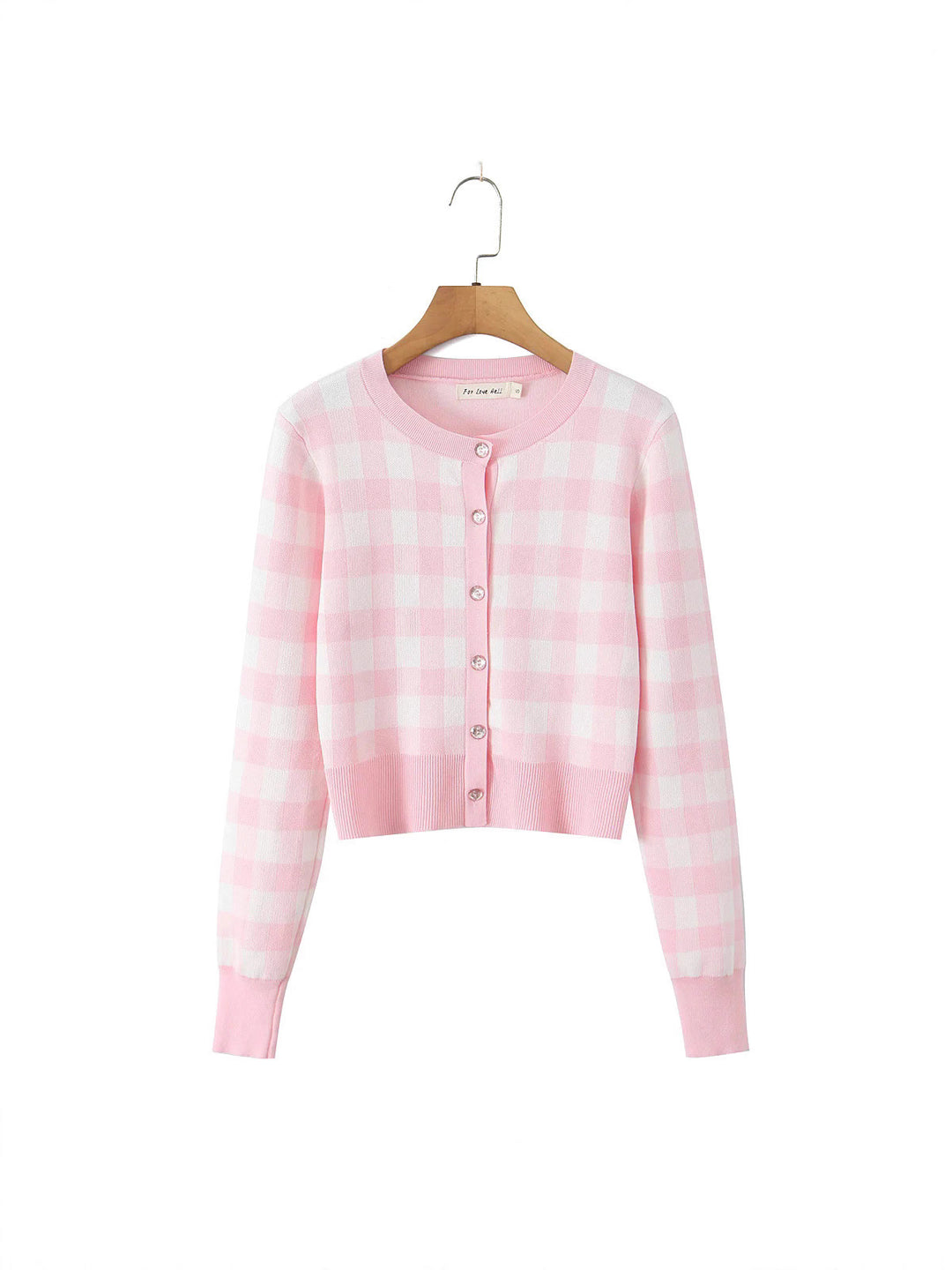Damen modischer karierten Strickjacke mit Rundhalsausschnitt und Knopfverschluss Drune