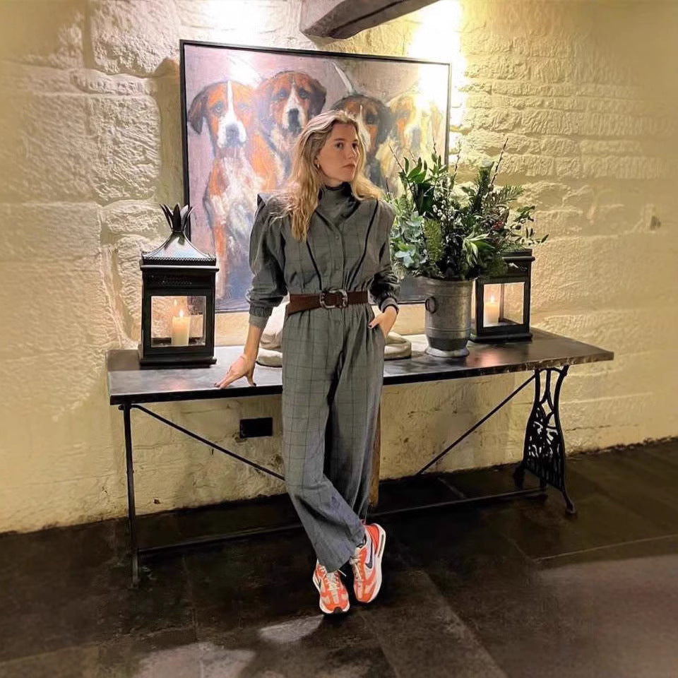Damen Jumpsuit mit maßgeschneidertem Schnitt und grafischem Karomuster Drune