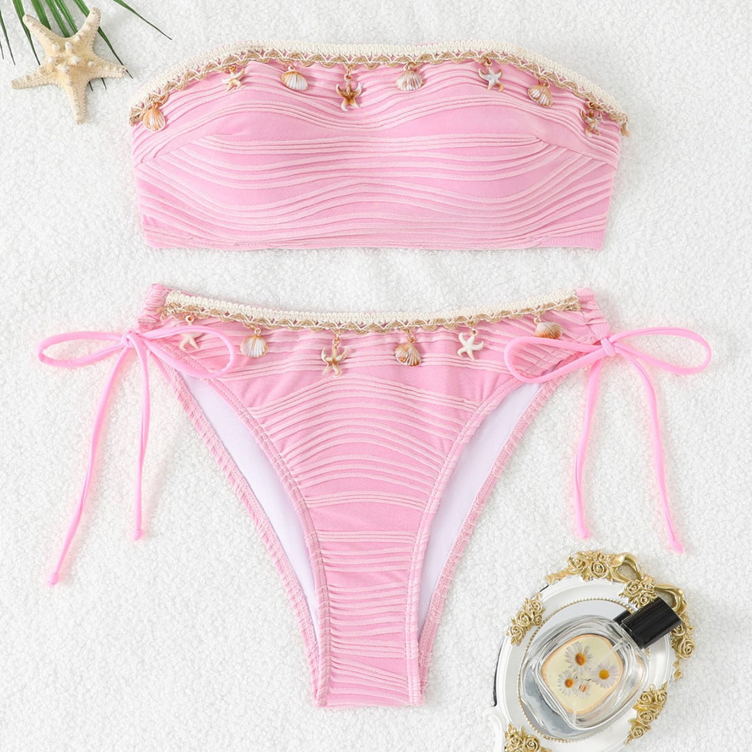 Damen Bandeau Bikini mit dekorativen Muscheln Drune