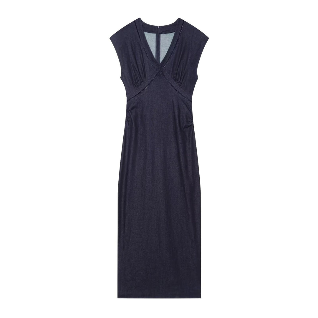 Damen Maxikleid mit elegantem V-Ausschnitt und feinem Drapé Drune