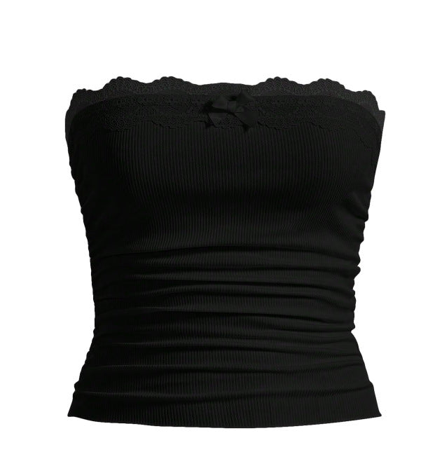 Damen Bandeau-Oberteil mit Spitzenbesatz und figurbetontem Schnitt Drune