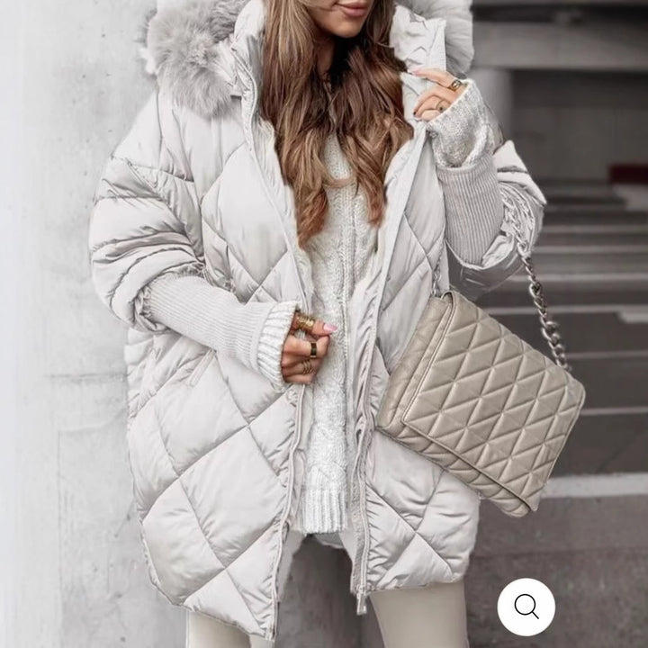 Damen Oversized Steppjacke mit abnehmbarem Kunstfellkragen Drune
