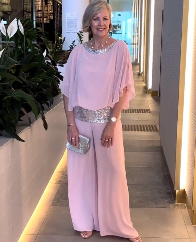 Damen Eleganter Jumpsuit mit schimmerndem Oberteil und weitem Bein Drune