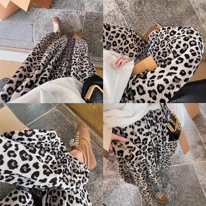 Damen Weit geschnittener Leoprint Rock mit elastischem Bund Drune