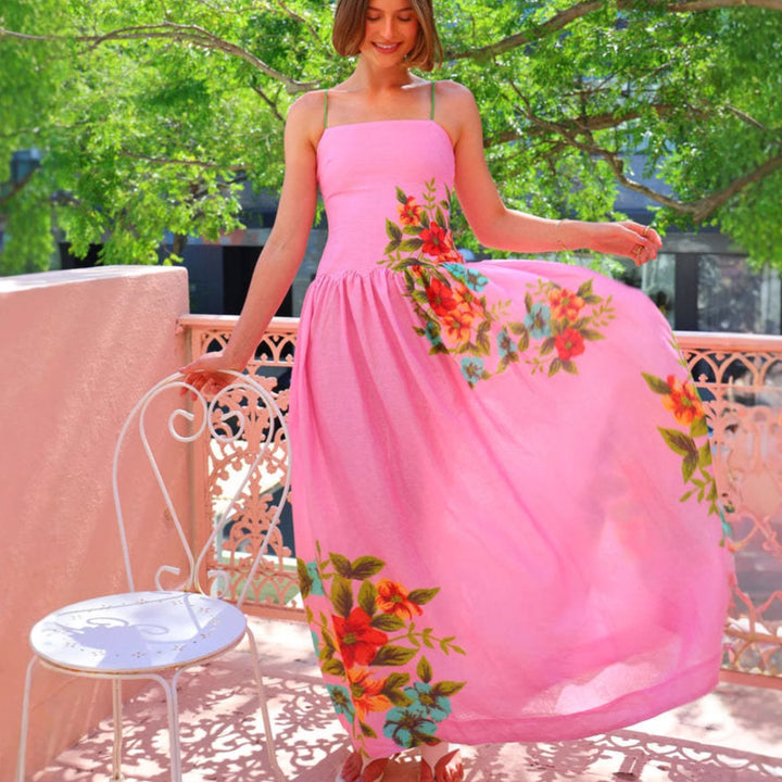 Damen Maxikleid mit floralem Drapierungsdesign und ankle bared Trägern Drune