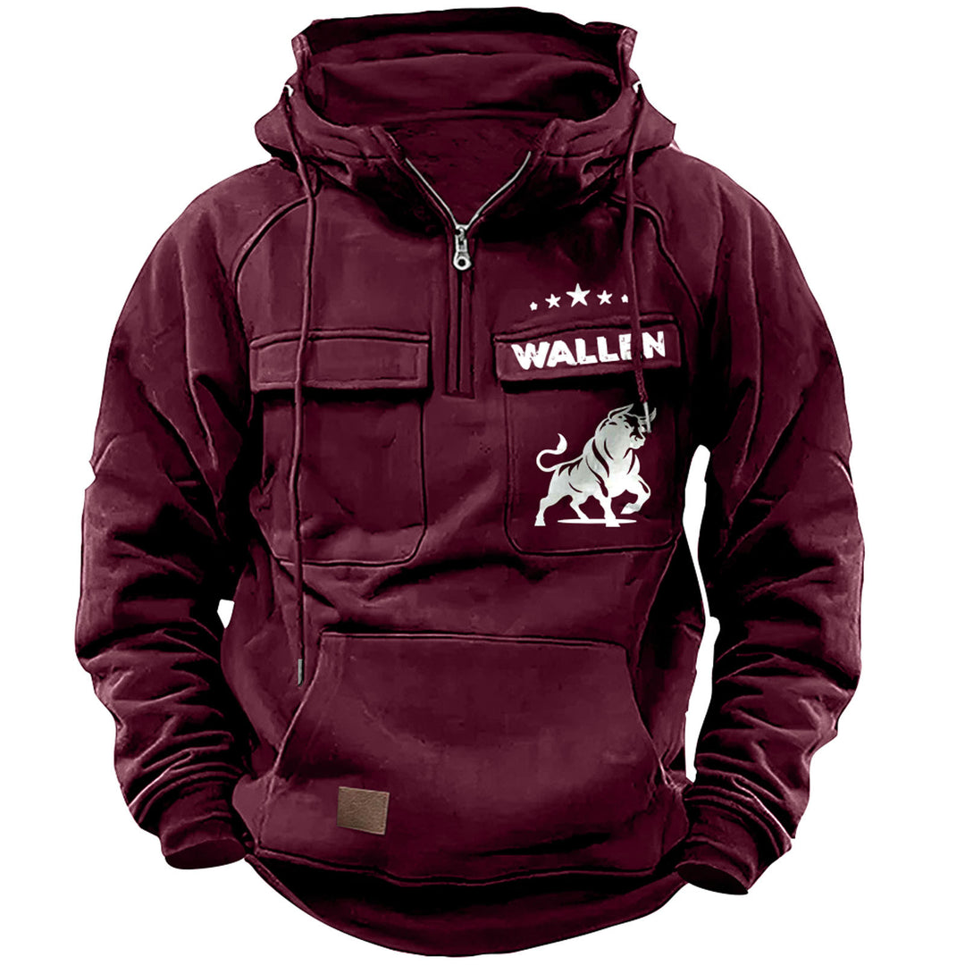 Herren nan Kapuzenpullover mit Halbzip, Cargo-Brusttaschen und Kängurutasche Drune