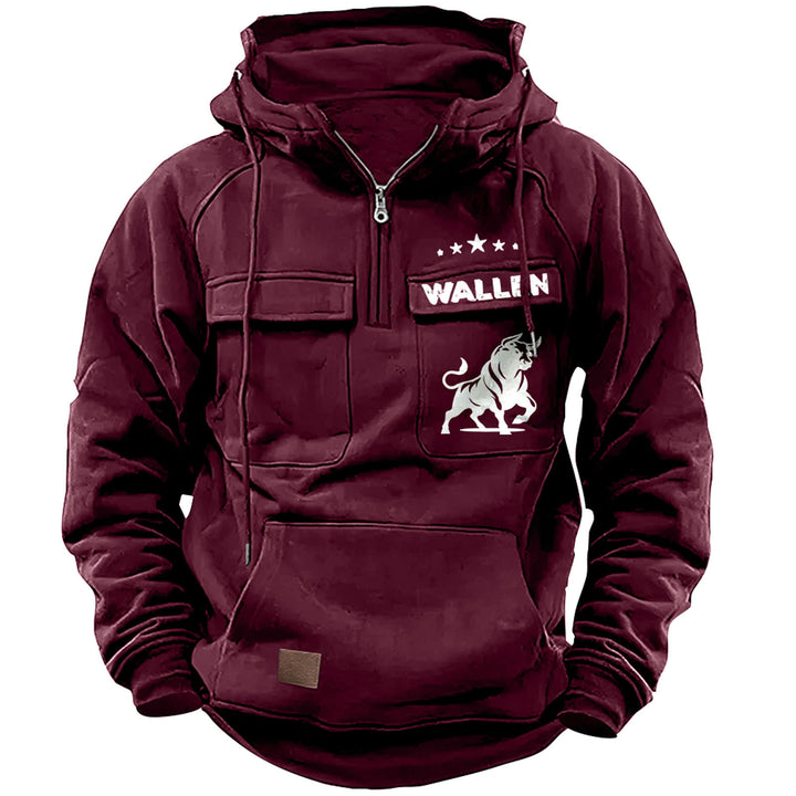 Herren nan Kapuzenpullover mit Halbzip, Cargo-Brusttaschen und Kängurutasche Drune