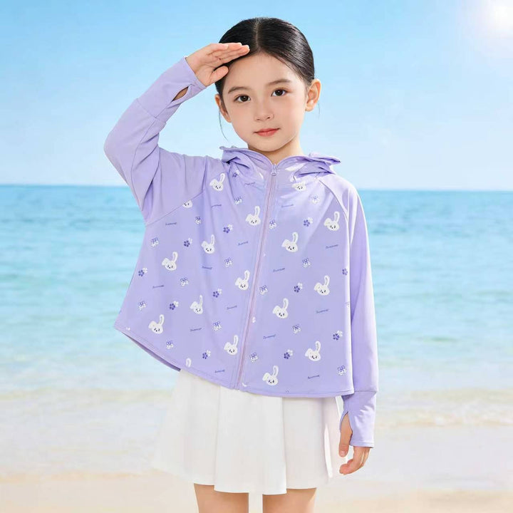 Unisex nan UV-Schutz Kapuzen-Cape für Kinder mit asymmetrischem A-Linien-Schnitt und Hasenprint  Drune