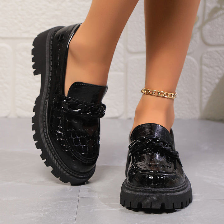 Damen Modische Loafers im eleganten Krokodil-Look mit stabiler Profilsohle Drune
