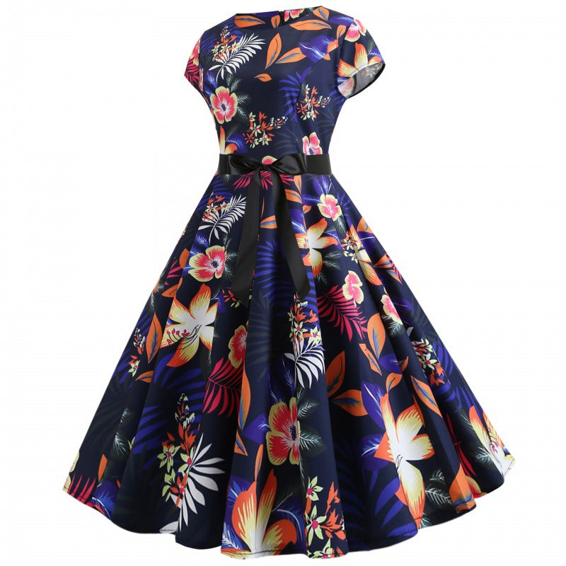 Damen Midi-Kleid mit floralem Design und schwingendem Rock Drune